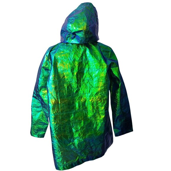 PrettyLittleThing Cobie Green Coachella Holographic Jacket Disco Carnival Shiny - Picture 8 of 12